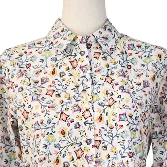 Croft & Barrow Multi Color Floral Roll Tab Sleeve Button Down Shirt Size S - Picture 5 of 9